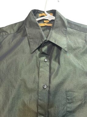 Milano Uomo Men's Glossy Black Button Down Dress Shirt